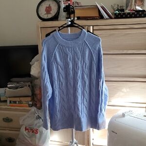 Aerie Unreal Cable Crew Sweater In Ocean Sky Size XS